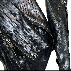 W118 by Walter Baker NAVY Sequined Moto Jacket